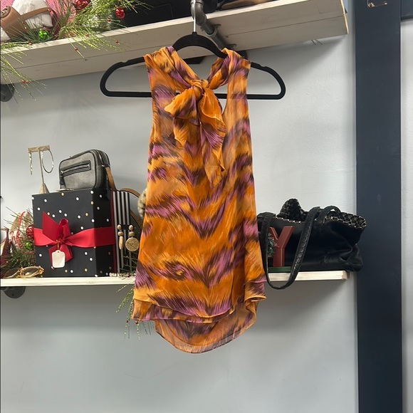Diane Von Furstenberg Marroca Printed Silk Chiffon Sleeveless Blouse Size 2 - Picture 6 of 8